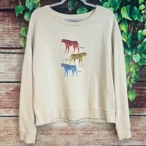 Pact Cheetah Crewneck Sweater Women Large XL Wild Pullover Sweatshirt Cat Animal